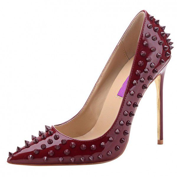 Trendy and personalized rivet pointed shallow cut single shoe slim high heels women's shoes 
