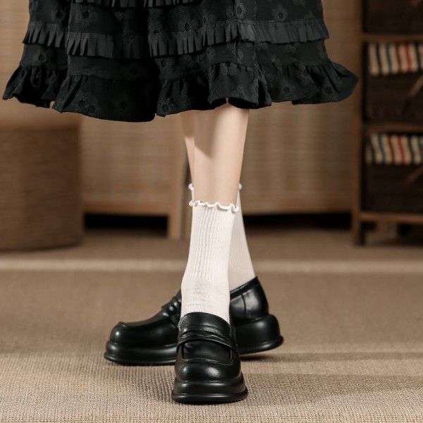 English style small leather shoes with thick heels and thick soles Slip-on shoe for women's autumn casual and versatile single shoes 