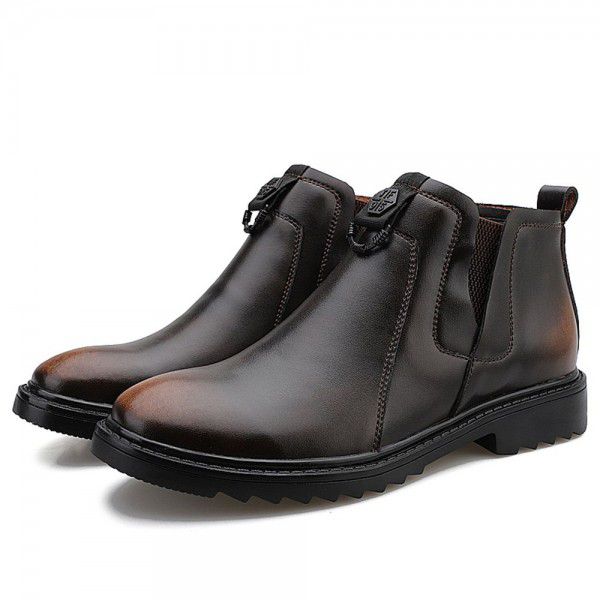 Men's leather boots with plush insulation, thick b...