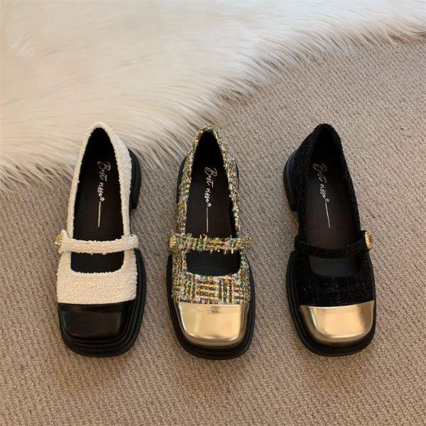 Spring and Autumn New Vintage Thick Sole Thick Heel Shoes for Women's French Small Fragrant Style Mary Jane Shoes with Skirt Children's Shoes 