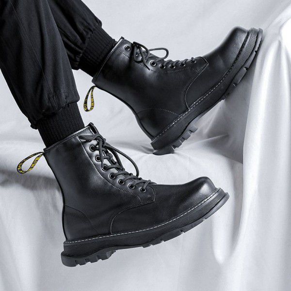 Martin Boots Men's Autumn High Top British Motorcycle Leather Boots Mid Top Retro Men's Work Boots 