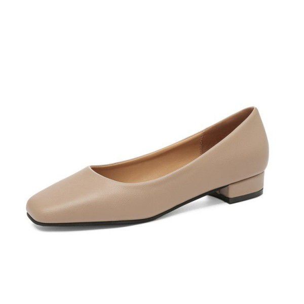 Square toe single shoes, thick heels, shallow mouth grandma shoes, low heels, all season women's shoes 