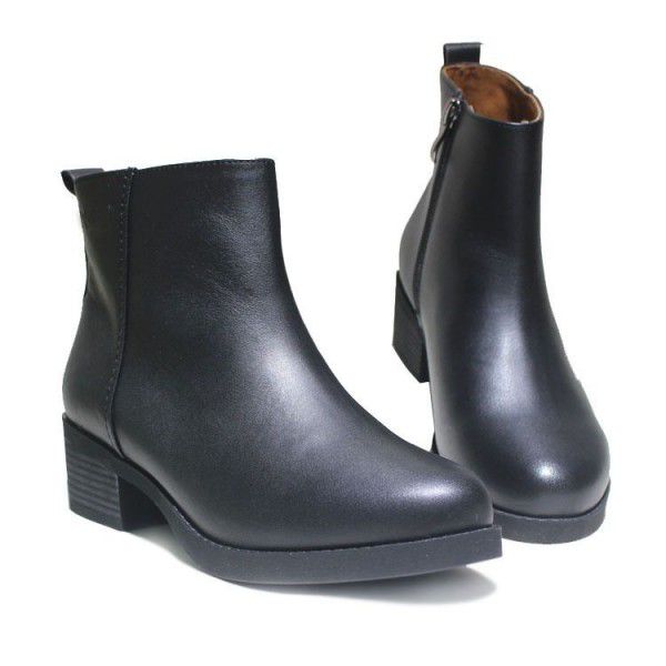 Top layer cowhide mid heel side zipper mid top wom...