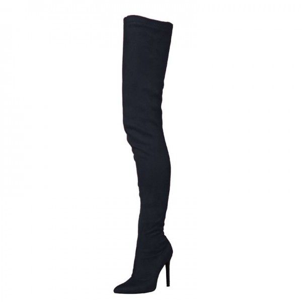 Lengthened slim leg boots, elastic suede pointed toe, sexy knee length boots for women 