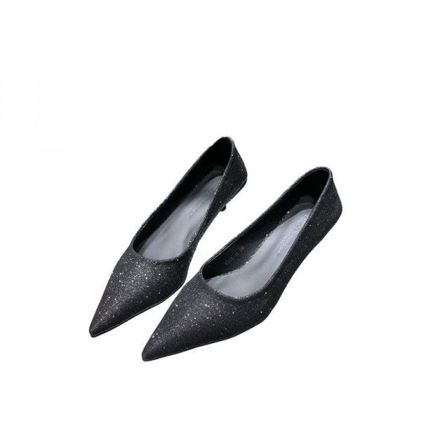 Spring women's high heels, shallow mouth, pointed toe, gradient sequins, sexy and slimming high heels, single shoes 