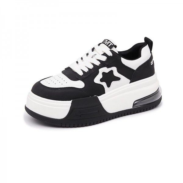 Spring and New Autumn Genuine Leather Thick Sole Shoes for Women's Casual Shoes Star Board Shoes for Women's Versatile Sports Shoes 