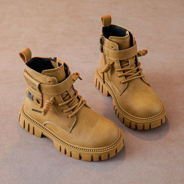 Boys' Martin Boots Fashion Casual Children's Single Boots Autumn and Winter New British Style Big Boys' and Little Boys' Cotton Boots 