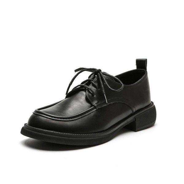 Genuine leather retro British style small leather shoes for women's spring and autumn new black versatile thick heels Japanese Lefu single shoes 