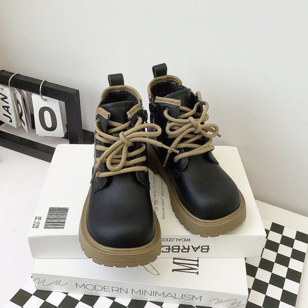 Children's Martin Boots Autumn New Girls' English Style Thick Sole Single Boot Boys' Boot 