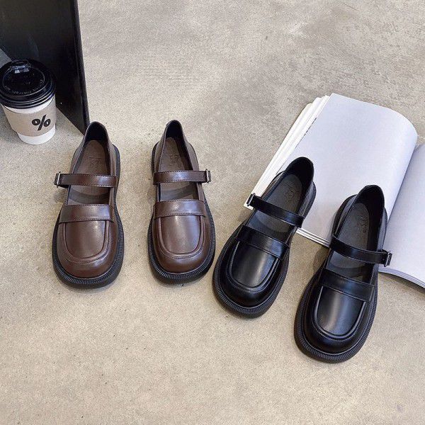Brown Slip-on shoe Mary Jane women's shoes Flat single shoes Small leather shoes Autumn new style retro college style soft soles 