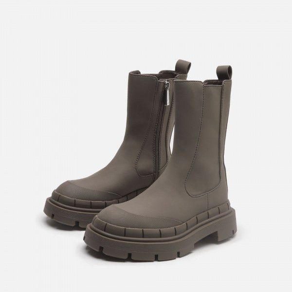 Black smoke pipe boots Martin boots thick soled plush Chelsea short boots 