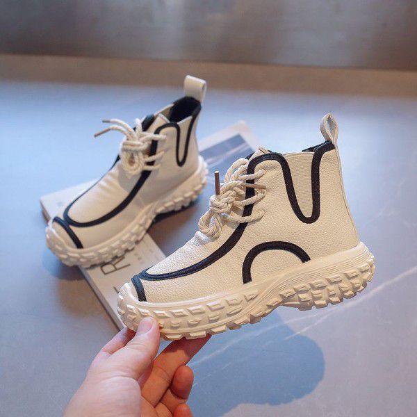 Children's Mid to Big Children's Leather Boots Spring New Girls' Short Boots Boys' Handsome Thick Sole Single Boot Trend 