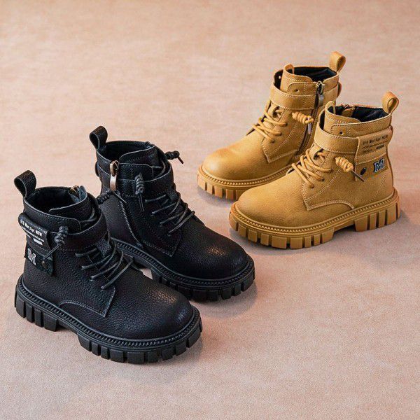 Boys' Martin Boots Fashion Casual Children's Single Boots Autumn and Winter New British Style Big Boys' and Little Boys' Cotton Boots 