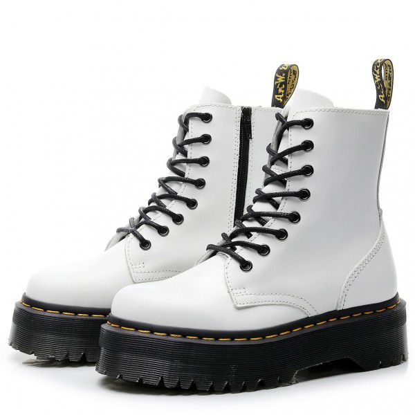 Thick soled 8-hole Martin boots with side zipper British women's short boots, muffin bottoms, lace up work boots 
