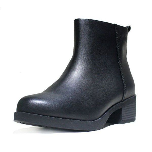 Top layer cowhide mid heel side zipper mid top women's single boot 