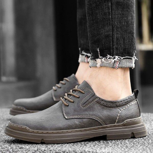 Men's shoes, spring and summer board shoes, low cut workwear shoes, Martin boots, outdoor British style retro large toe casual leather shoes 