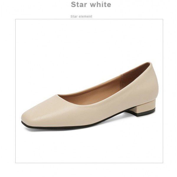 Square toe single shoes, thick heels, shallow mouth grandma shoes, low heels, all season women's shoes 