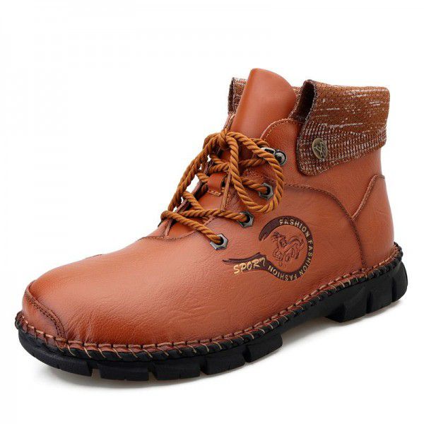 Men's Martin Boots Fashion Spring and Autumn Work Wear Shoes Men's Cowhide British Style Mid High Top Autumn Desert Boots 