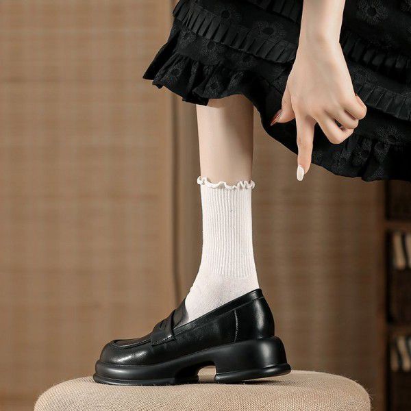 English style small leather shoes with thick heels and thick soles Slip-on shoe for women's autumn casual and versatile single shoes 