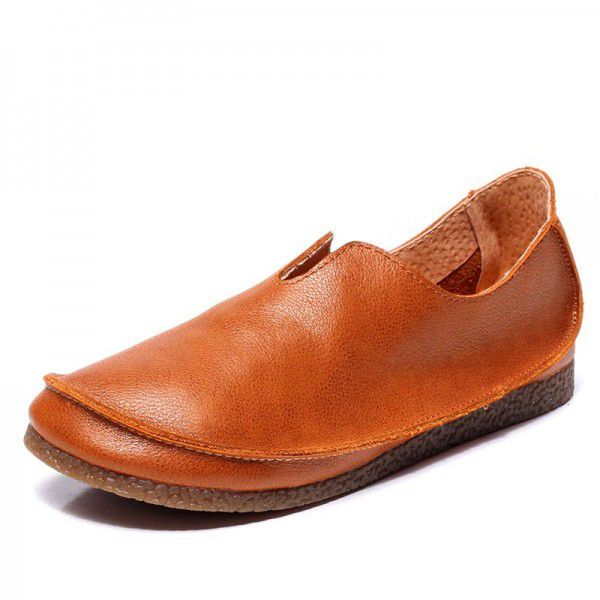 Original handmade shoes for women with genuine leather flat bottomed top layer cowhide, artistic Fansen women with soft soles and round heads, retro single shoes for women 8023 