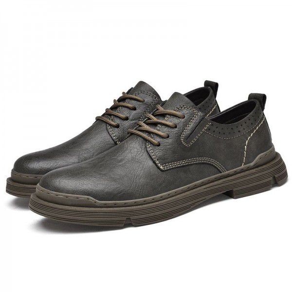 Men's shoes, spring and summer board shoes, low cut workwear shoes, Martin boots, outdoor British style retro large toe casual leather shoes 