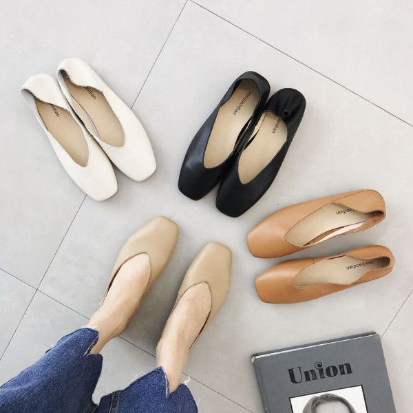 New flat sole single shoe women's soft leather sim...