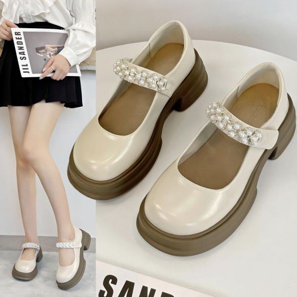 Mary Jane Women's Shoes New Summer Single Shoes Women's Matsutake Thick Sole Lightweight Small Leather Shoes 