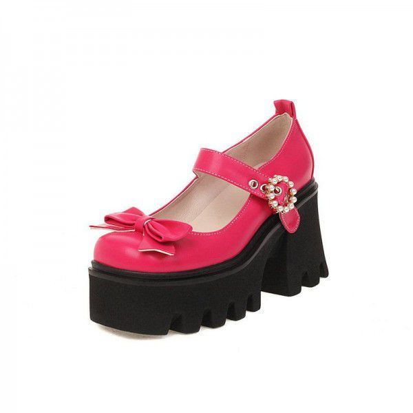 Thick soled Mary Jane shoes, patent leather, spring and autumn new bow tie, thick heels, super high heels, women's single shoes, British style small leather shoes 