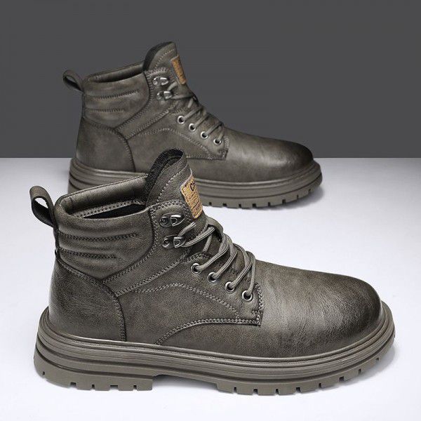 Martin Boots Men's Autumn and Winter High Top British Style Casual Leather Shoes Men's Short Boots New Versatile Trend in Work Wear Boots 