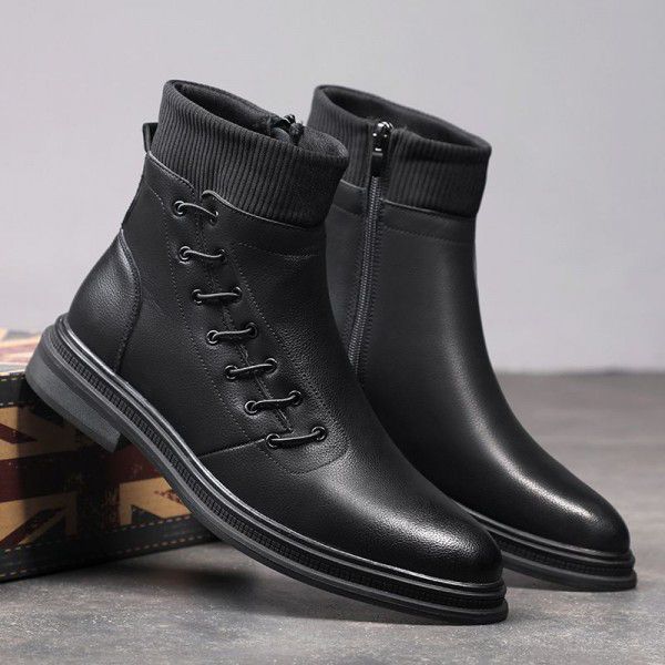 Chelsea boot British fashion men's shoes plush war...