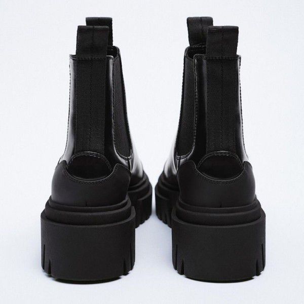 Autumn and Winter New Women's Shoes Black Round Head Thick Sole Dark Gear Shoes Chelsea boot High Heel Martin Boots 