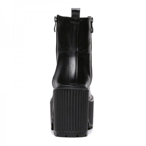 European and American sponge cake shoes, large square toe thick heels, thick soles, short boots, women's original style, high heels, Martin boots, motorcycle boots, short sleeves 