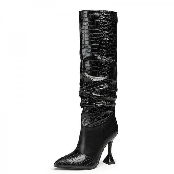 Autumn and Winter New European and American Style Pleated Long Boots High Heel Pointed Knight Boots Girl 