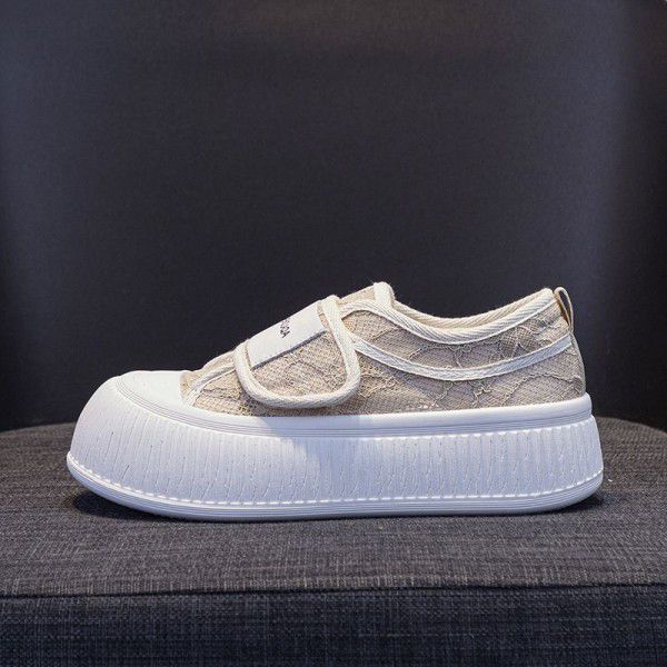 New Fisherman's Shoes Lace Mesh Thick Sole Biscuit Board Shoes Versatile for the Small and Casual Big Head Bread Shoes 
