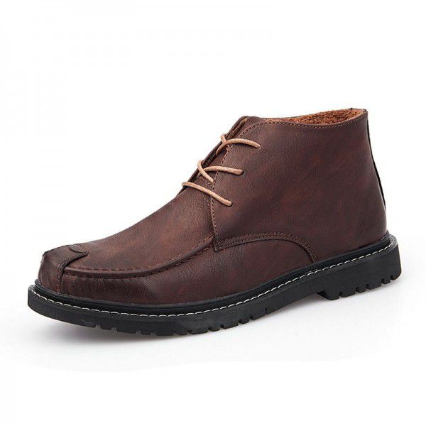 High top leather shoes, men's versatile British ca...