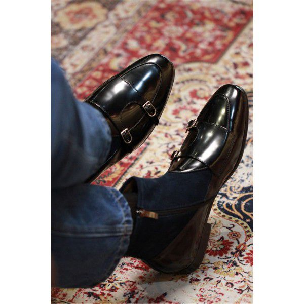 Pointed autumn and winter high top leather boots, English Chelsea suit, Lefu men's boots, business men's boots 