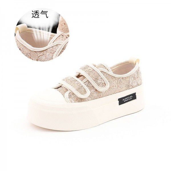 Spring and Summer Women's Breathable Elevated Thick Sole Shoes Women's Casual Versatile Velcro Board Shoes Women 