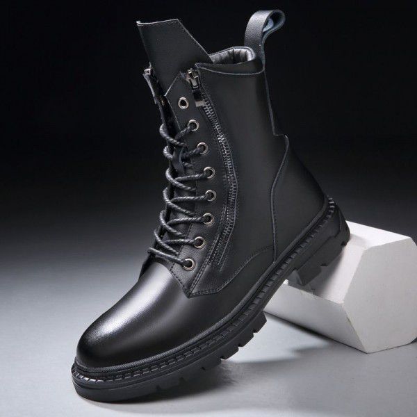 Fashion Trend Men's Martin Boots Casual Lace up Side Zipper Military Boots High cut Genuine Leather Round Toe Roman Style Men's Boots 