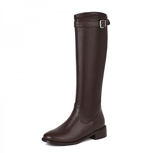 Boots, Round Head, Thick Heel, High Barrel Boots, Women's Autumn and Winter New Belt Buckle, Long Boots, Knee Length, Women's Boots 
