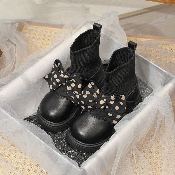 Girls' Short Boots New Children's Martin Boots Girls' Retro Korean Soft Sole Boots Bowknot Single Boot 