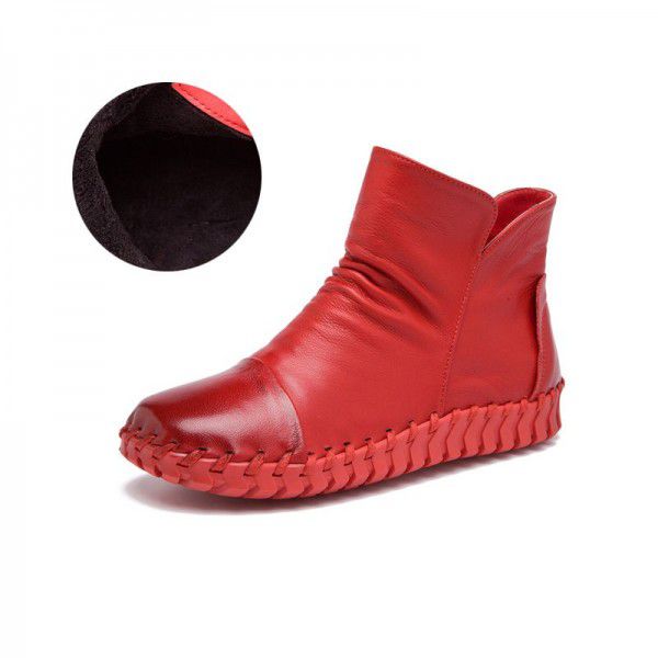Autumn New Genuine Leather Short Boots Casual Flat Bottom Versatile Round Head Leather Boots 