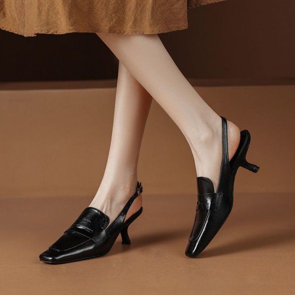Black Baotou Sandals for Women, Small, Square Head...