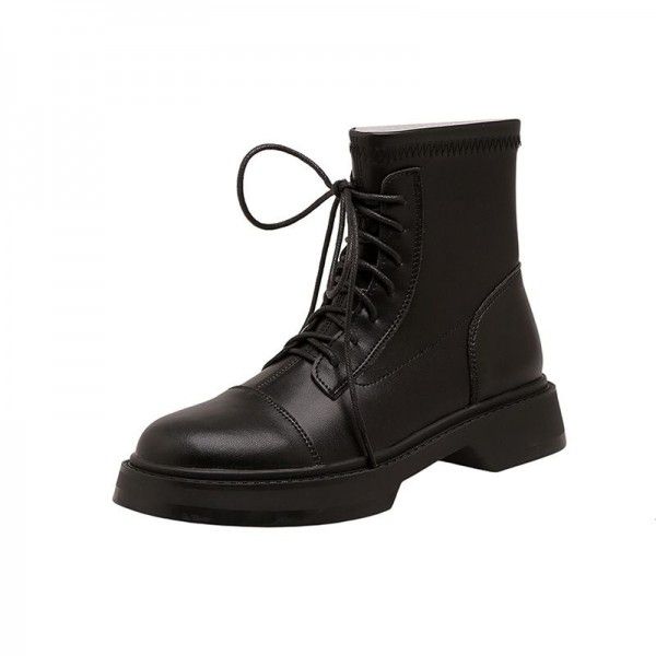 Autumn and Winter New British Style Fashion Round Toe Comfortable Thick Sole Martin Boots Front Lace up Fashion Motorcycle Boots Women's Shoes 