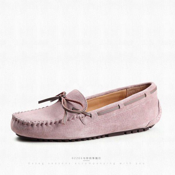 Spring and Summer New Women's Flat Bottom Bow Top Layer Casual Single Shoe Women's Baotou 