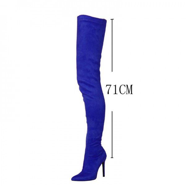 Lengthened slim leg boots, elastic suede pointed t...