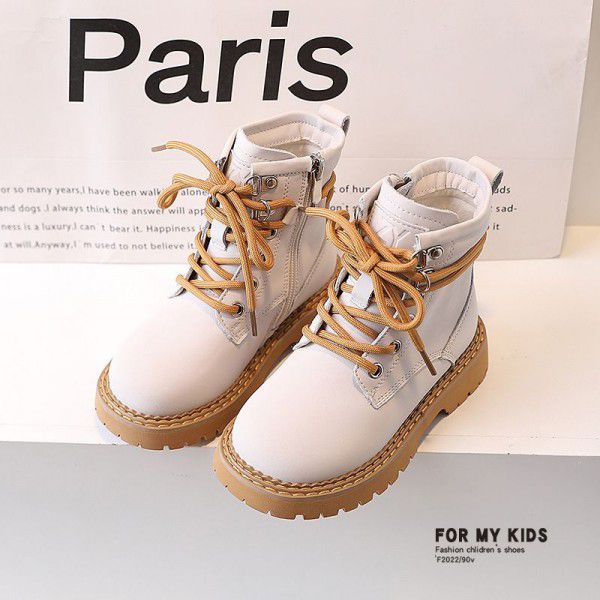 Autumn New Children's Boots Girls' English Style Black Martin Boots Boys' Genuine Leather Mid Sleeve Short Boots Fashion Single Boot 
