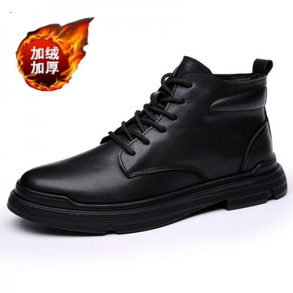 New Genuine Leather Martin Boots for Men's High Top British Style Workwear Boots, Casual plush and Warm Men's Boots, Retro Leather Boots 