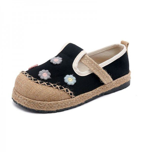 Spring casual shoes, literary and ethnic style, women's single shoes, lazy people, flat heels, casual shallow cut cotton and linen embroidered shoes, women 