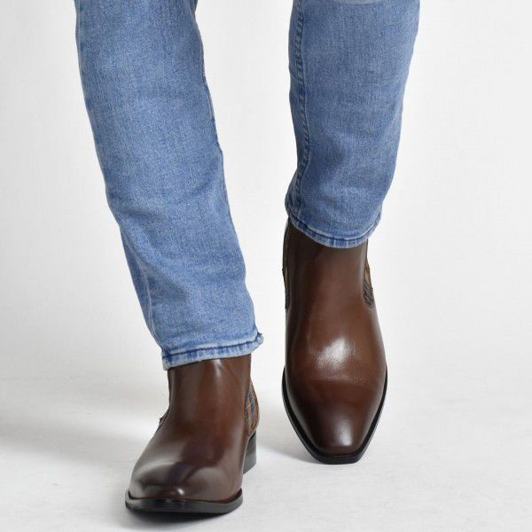 New Men's True Fit Short Boots British Business High Grade Elastic Comfort Leather Pointed Cowhide Men's Leather Boots 