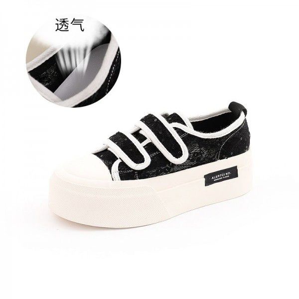 Spring and Summer Women's Breathable Elevated Thick Sole Shoes Women's Casual Versatile Velcro Board Shoes Women 